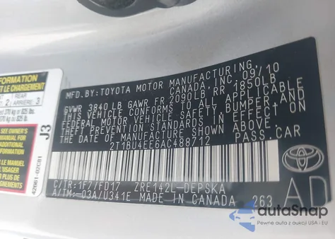 2010 Toyota Corolla S from USA, damaged, VIN 2T1BU4EE6AC488712